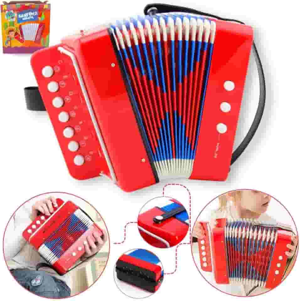 Faça & Resolva Sanfona Infantil Vermelha com 3 Baixos para Crianças Semi Profissional