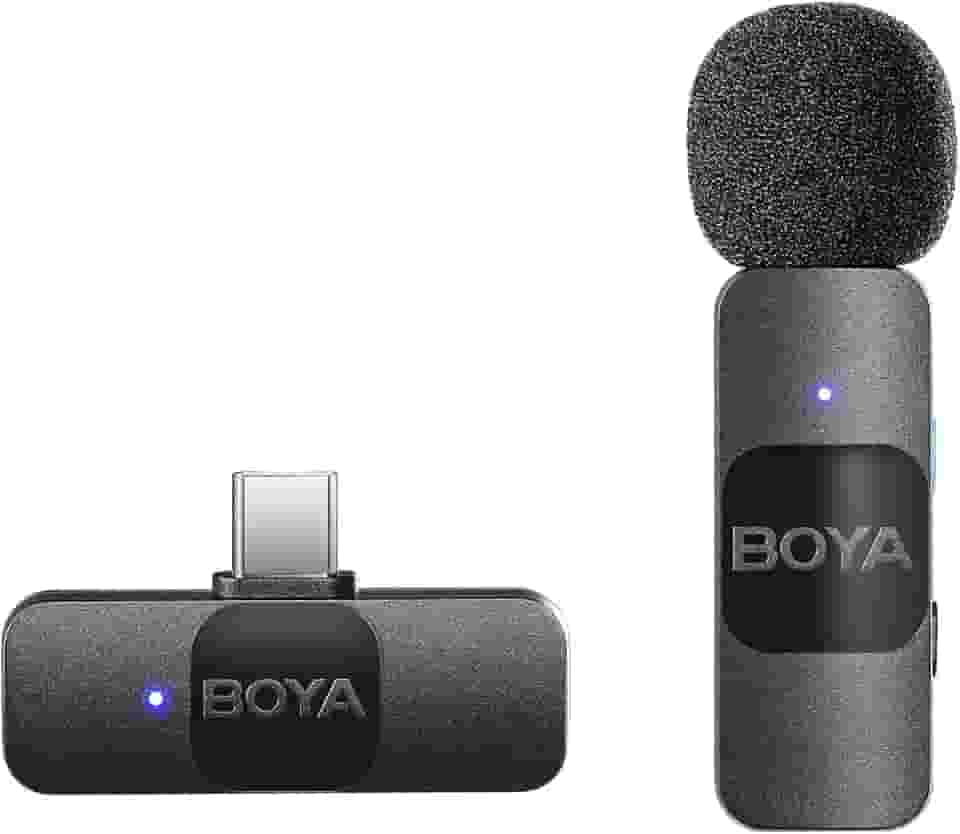 Sistema de microfone de lapela sem fios BOYA, microfone condensador omnidirecional USB C BY-V10 para gravação de vlogs e transmissões em direto no YouTube