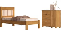 Jogo de Quarto Bela Com Cama Solteiro e Cômoda em MDF (Nature)