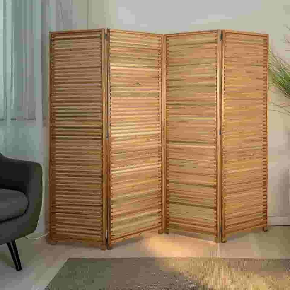 Biombo Decorativo de Madeira 4 Folhas Ripado Sanfonado - Maju Madeiral