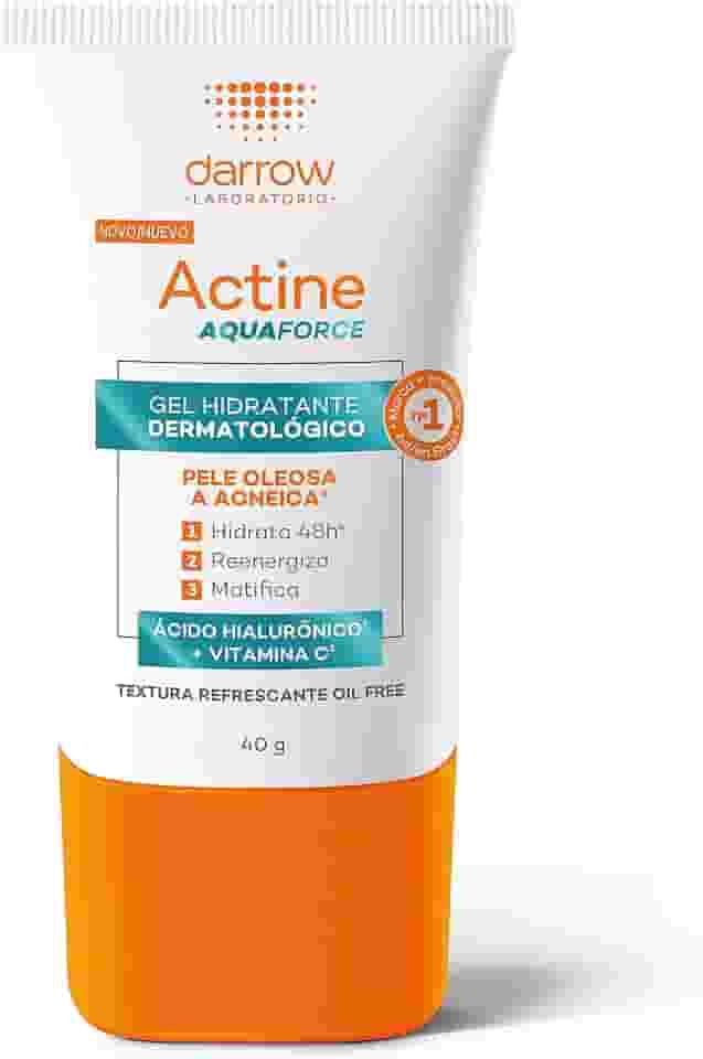 Darrow Actine Aquaforce Gel Hidratante Dermatológico Facial desenvolvido para as peles oleosas com Ácido Hialurônico e Vitamina C que Hidrata 48h, Controla Oleosidade e Matifica a Pele, 40g