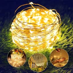 Luz de Fada 10 Metros 100 LEDs Quente, Decoração Natal Pisca Pisca, Casamento, Festa, Quarto, Varanda, Cordão Luminoso Ambiente Fio Cobre Enfeite Casa Jardim Piscina Cortina Balada