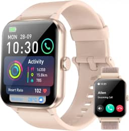 Smartwatch,Relógio Inteligente Tela Full Touch 1.85' para Mulheres,100+ Modos Esportivos,Chamadas Bluetooth, Assistente de Voz, Compatível com iOS/Android,Inclui 2 Pulseiras,Rosa