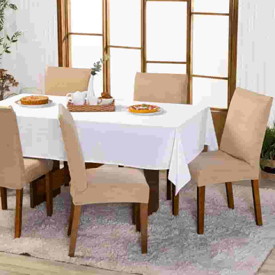 Kit com 6 Capas de Cadeira Lisa Ajustável com Elástico - Protetor Decoração Moderna Para Cozinha Jantar em Malha Gel Helanca (Bege)