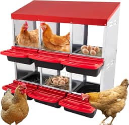 Caixa de assentamento de galinha com 6 furos – Caixa dobrável de metal vermelho resistente para galinhas com poleiro e ventilação – Caixa de ninho de galinheiro de aves de capoeira de montagem na