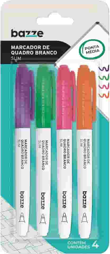Marcador de Quadro Branco Bazze Slim Color Cartela 4 Unidades
