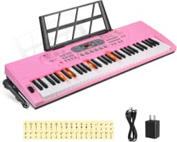 Hricane Teclado teclas iluminadas para piano para iniciantes adultos adolescentes, crianças, teclado de música eletrônica de 61 teclas com modos de ensino alimentado por USB ou bateria com visor LCD para microfone entrada de fone de ouvido
