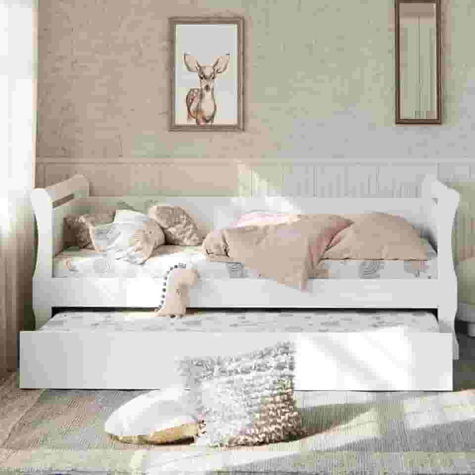 Bicama Solteiro Branca em MDF Resistente Clássica