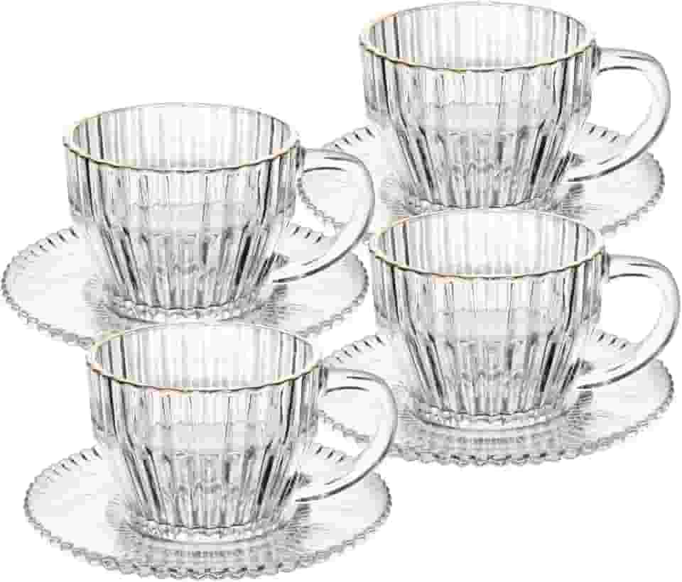 WOLFF - Conjunto 4 Xícaras de Chá de Cristal com Fio de Ouro Imperatriz 220ml