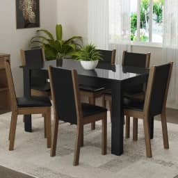 Conjunto Sala de Jantar Mesa Tampo de Vidro 6 Cadeiras Heloísa Madesa