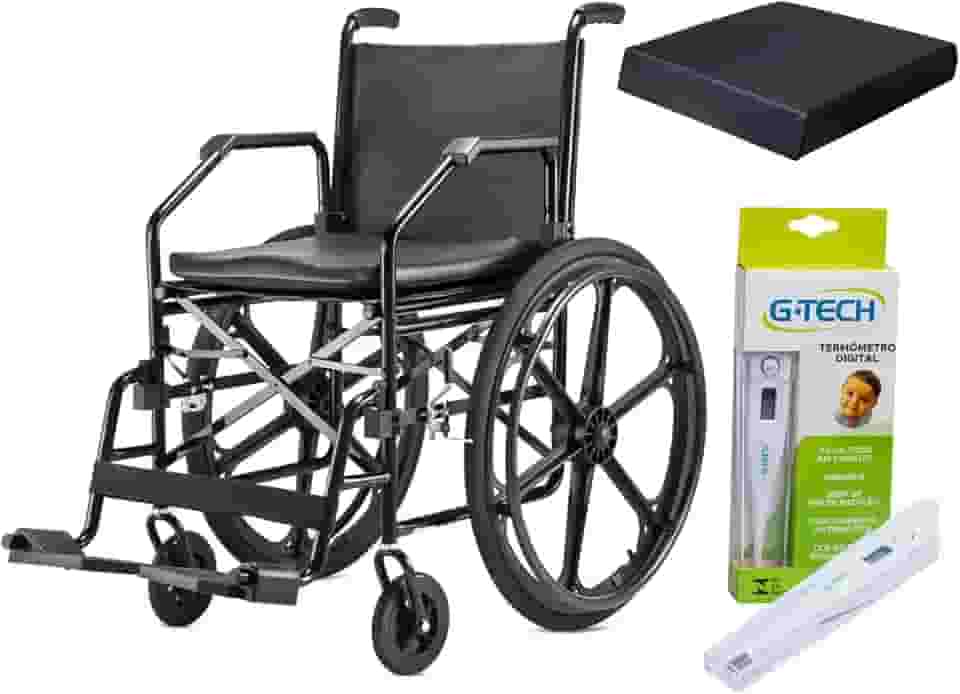 Cadeira de Rodas Dobrável Confortável + Almofada + Termômetro: Resistente, Aço, Alumínio e Original