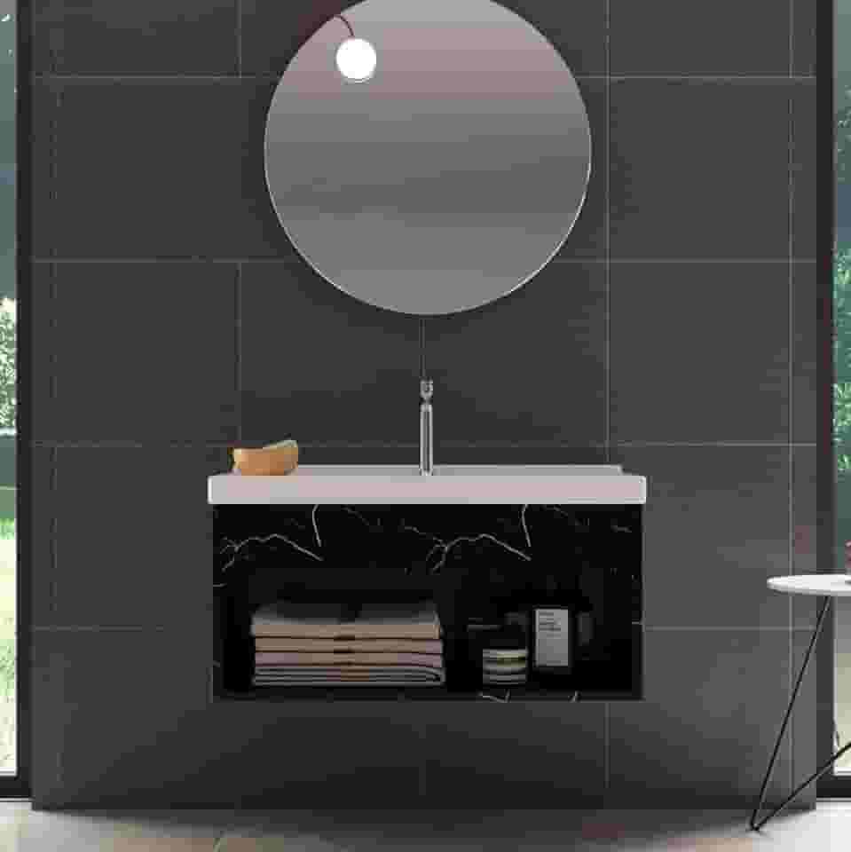 Gabinete para Banheiro com Cuba 100% MDF Preto Zoff Riverzza