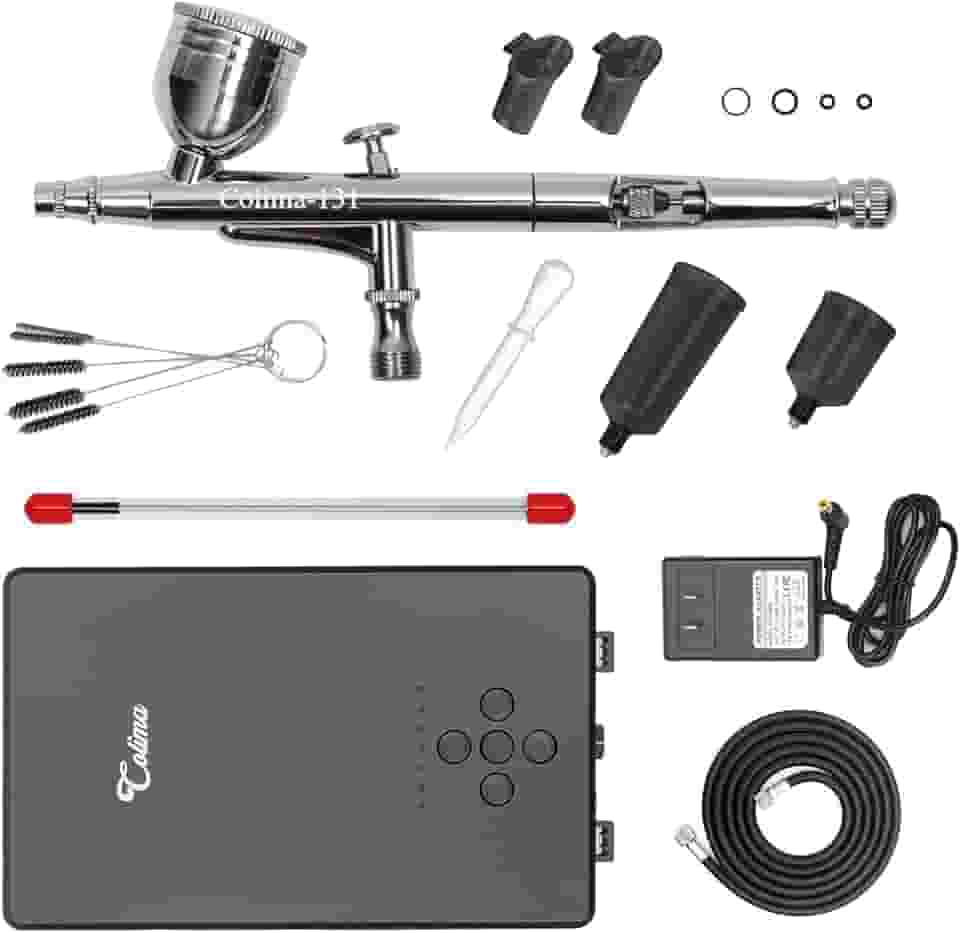 Colima Kit de aerógrafo 55psi de atualização 2025 - aerógrafo de dupla ação e mini compressor com acessórios - para pintura, maquiagem, modelos, arte de unhas - iniciantes e profissionais