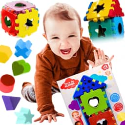 Kit brinquedo educativo bebê 12 meses menino menina cubos 3 em 1 monta e encaixa desenvolvimento inicial + moldes presente dia das crianças natal aniversario estimula habilidades