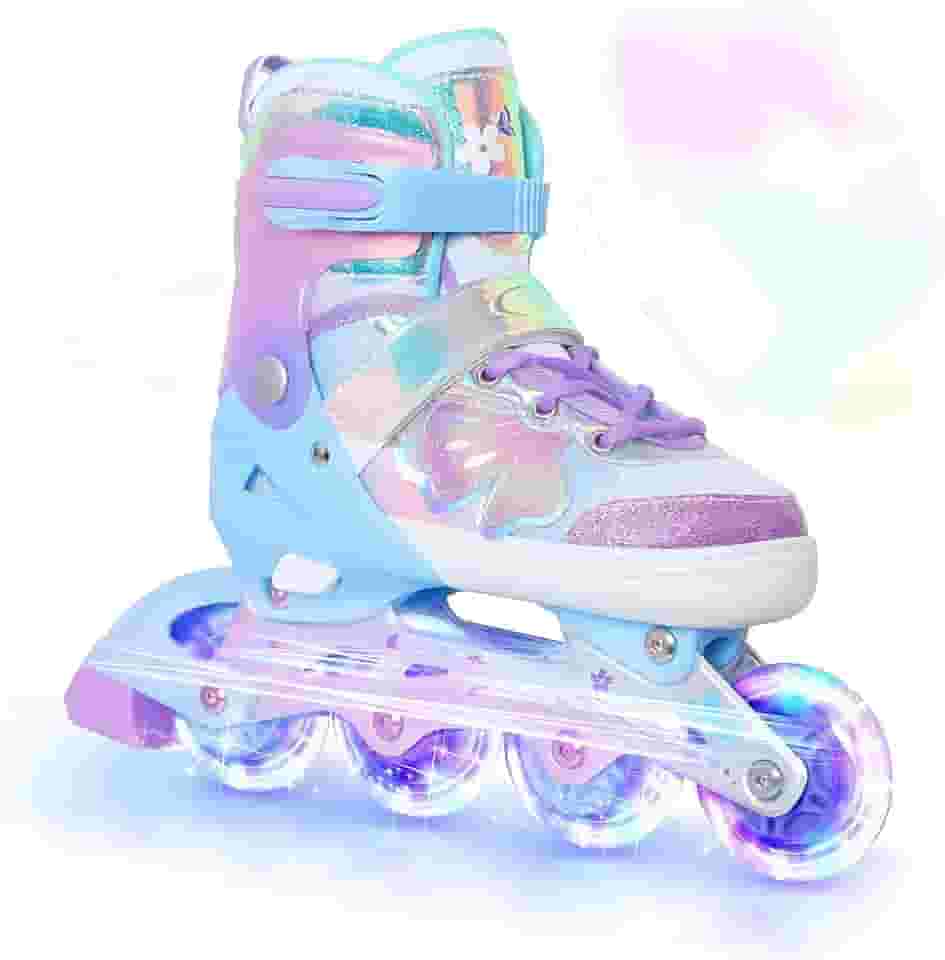 Patins Infantil Cano Alto, 8 Rodas Iluminadas com LED e 4 Tamanhos Ajustáveis, Patins Quad com Bolsa de Armazenamento, patins de fileira dupla para meninas