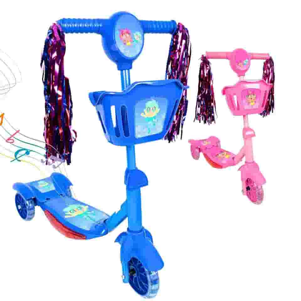Patinete Infantil 3 Rodas com Luzes Led e Cesta Emite Som Musical Altura Regulável e Freio Traseiro (AZUL)