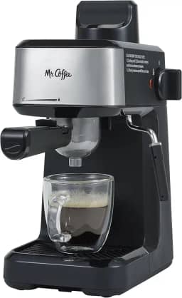 Mr. Coffee Máquina de café expresso a vapor com jarra espumante de aço inoxidável