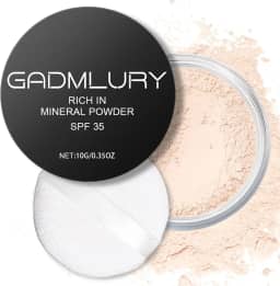 Pó de fixação mineral, FPS 35, protetor solar translúcido para o rosto, acabamento desfocado, cobertura transparente, leve e controle de óleo. Maquiagem com base estendida (#01 Maquiagem translúcida