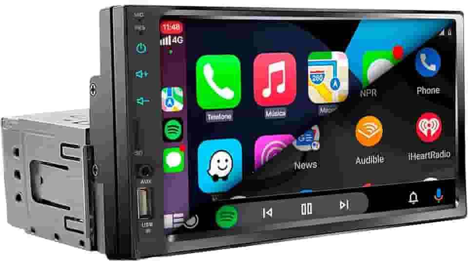 MULTIMÍDIA MP5, 1 DIN TELA DE 7' FULL TOUCH, FM, USB, SD CARD, AUXILIAR, BLUETOOTH, ESPELHA ANDROID E IOS, CARPLAY E ANDROID AUTO VIA FIO