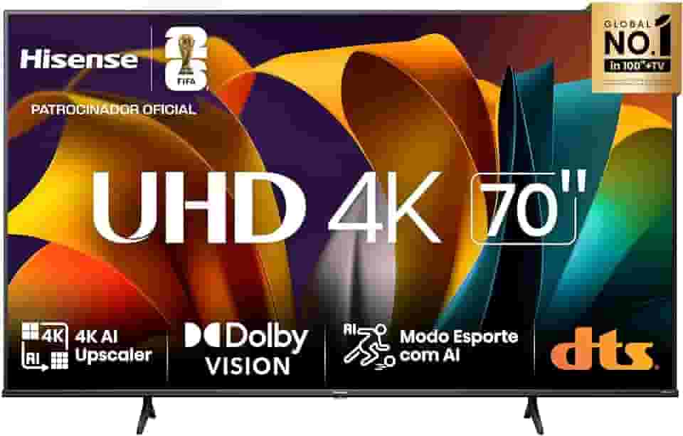 Hisense Smart TV UHD 4K DLED 70" Polegadas 70A6N com HDR10+ Dolby Vision Game Mode Controle por Voz Alexa Built-In AirPlay