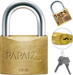 Cadeado Médio 40mm Haste Curta Latão Maciço Dourado Com Chave