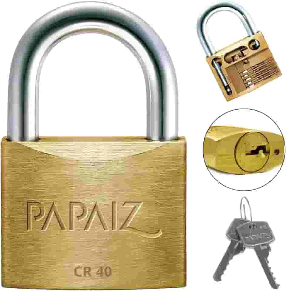 Cadeado Médio 40mm Haste Curta Latão Maciço Dourado Com Chave