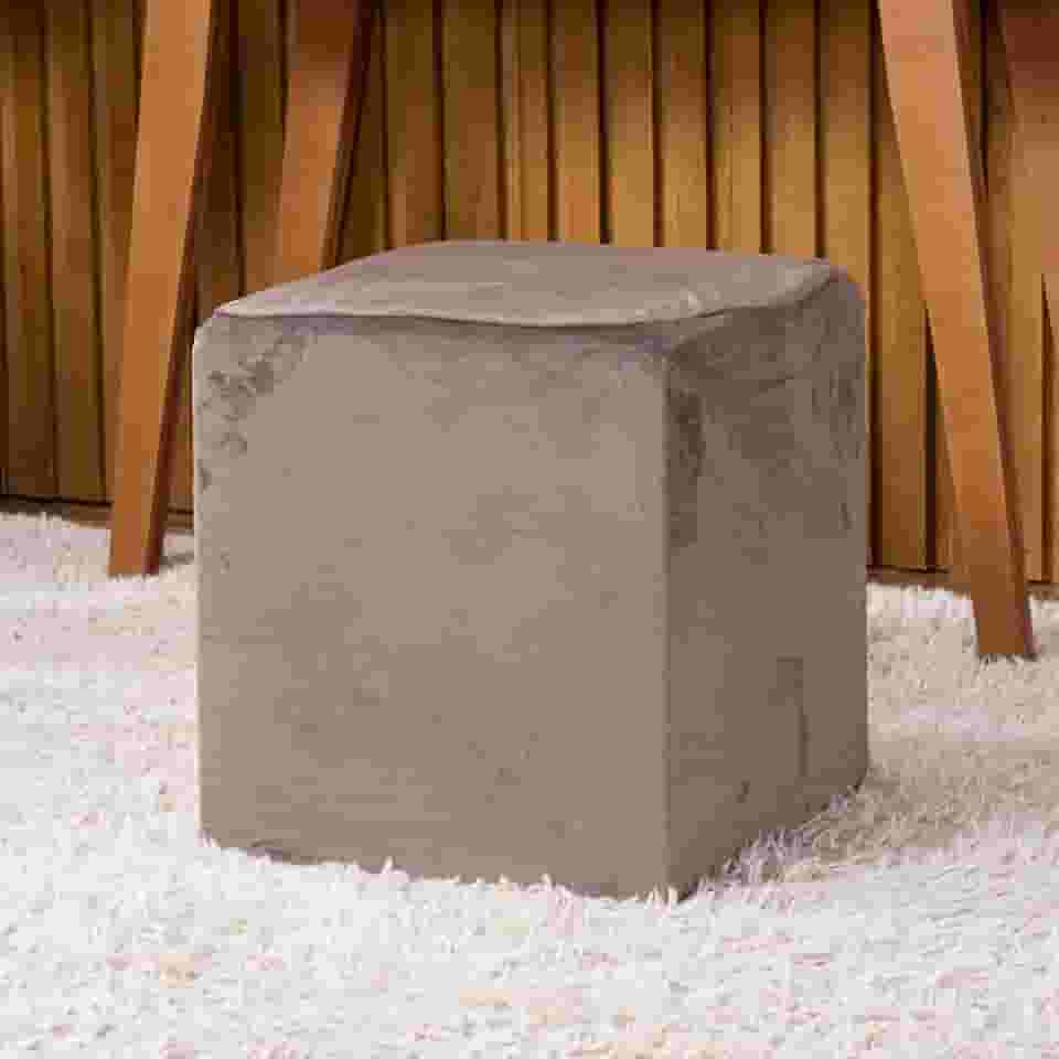 Capa de Puff Quadrado Avulsa Lisa Ajustável com Elástico - Tecido Veludo Suede Decoração Banquinho Luxo Para Sala Quarto Pufe Banco Protetor Banqueta Centro (Taupe)