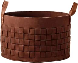 Cesta de lavanderia redonda, cesta grande de armazenamento de feltro com alça de couro, cesto de roupa resistente, 50 x 33 cm, cinza