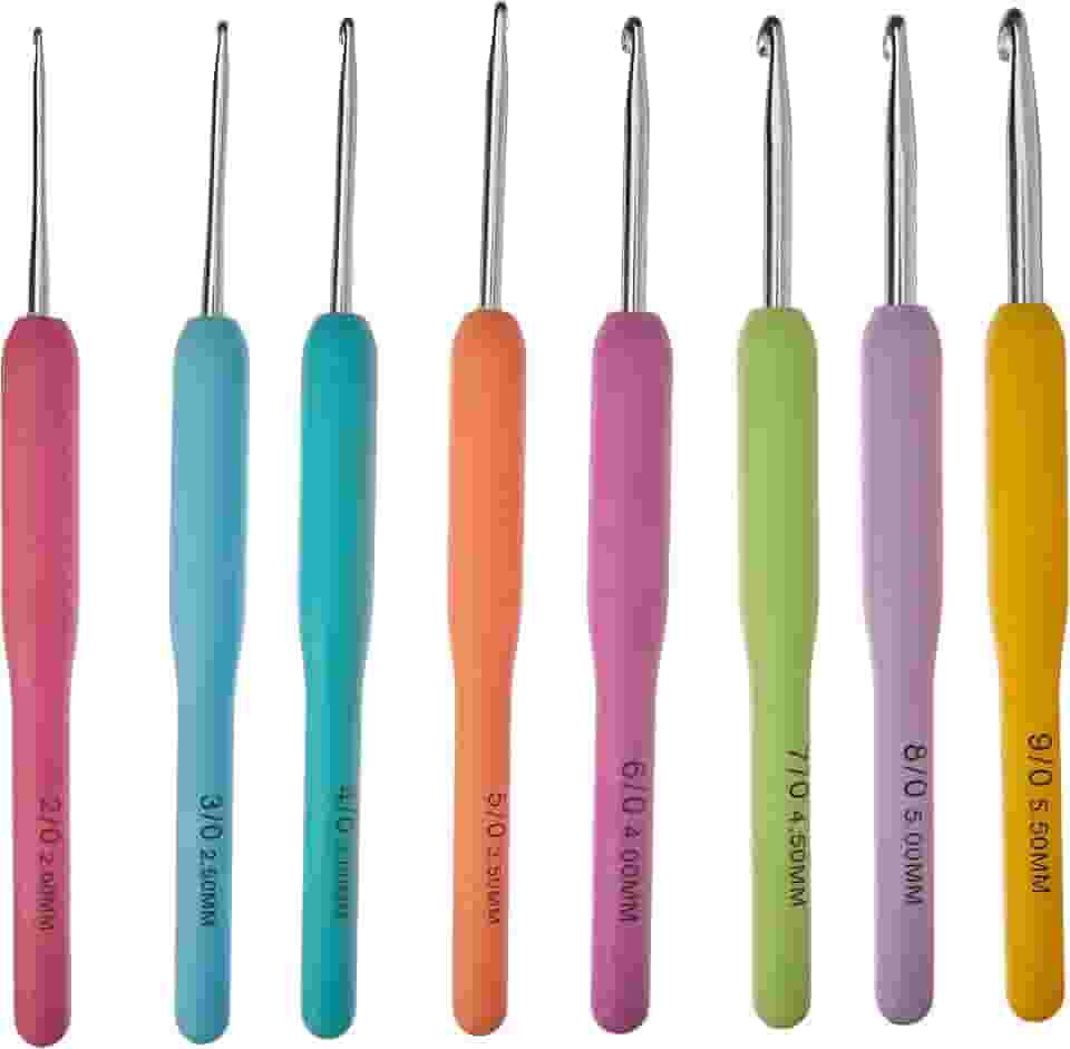 Kit de Agulha Para Crochê, NYBC, 8 Agulhas de Diferentes Tamanhos, Cabo de Silicone