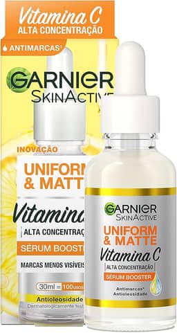 Garnier Uniform & Matte Sérum Facial Antimarcas Vitamina C, Niacinamida e Ácido Salicílico, Reduz Marcas Visivelmente, Controla Oleosidade, Efeito Matte, Hidrata e Uniformiza a Pele, 30ml