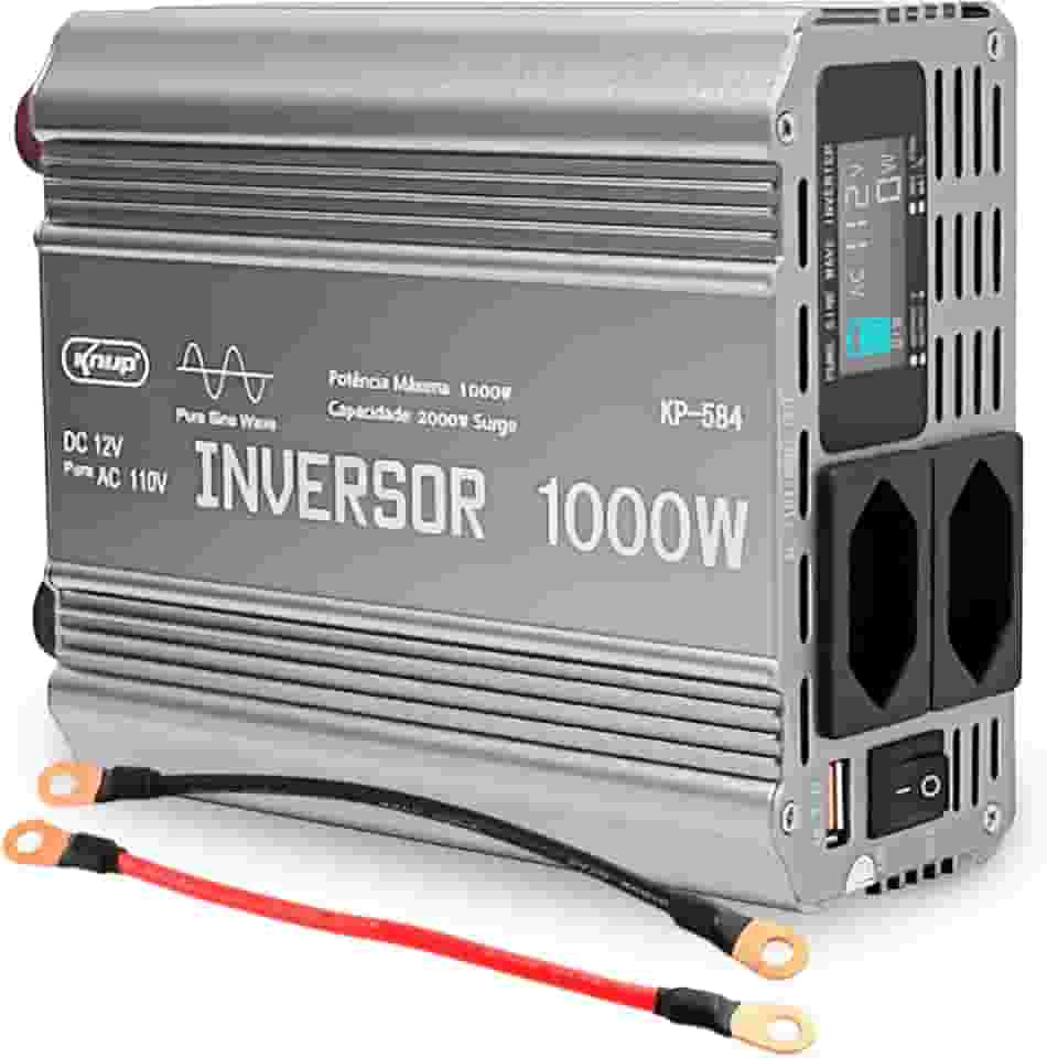 Inversor de Onda Senoidal 1000W, 12V DC para 110V AC, Saída USB, Notebook, Computador, Lâmpada de Led, Painel Solar, Proteção Contra Sobrecarga, Porta USB 3.0, Controle Inteligente de Temperatura