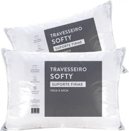 Kit 02 Travesseiros 70cm x 50cm Softy Suporte Firme Alto Extra Macio Antialérgico Fibra Importada