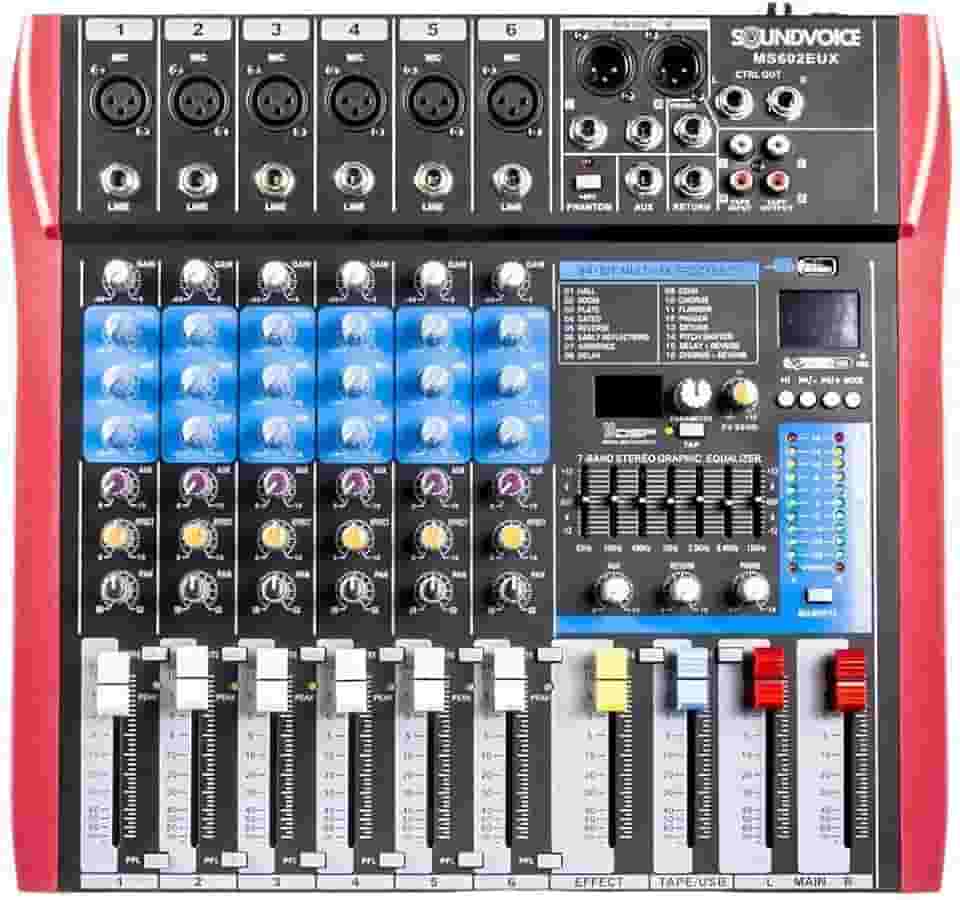 Soundvoice MS602 Mesa de Som 6 Canais com Efeito USB e Auxiliar