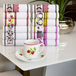 Kit 10 Panos De Prato Atoalhado Bordado Felpudo Pano de Copa Cozinha Guardanapo Louça Gourmet Luxo Estampado em 100% Algodão 49x65cm