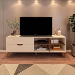 Rack para Tv ate 75" com 2 gavetas VERONA cor Off White/Pinho - Artely