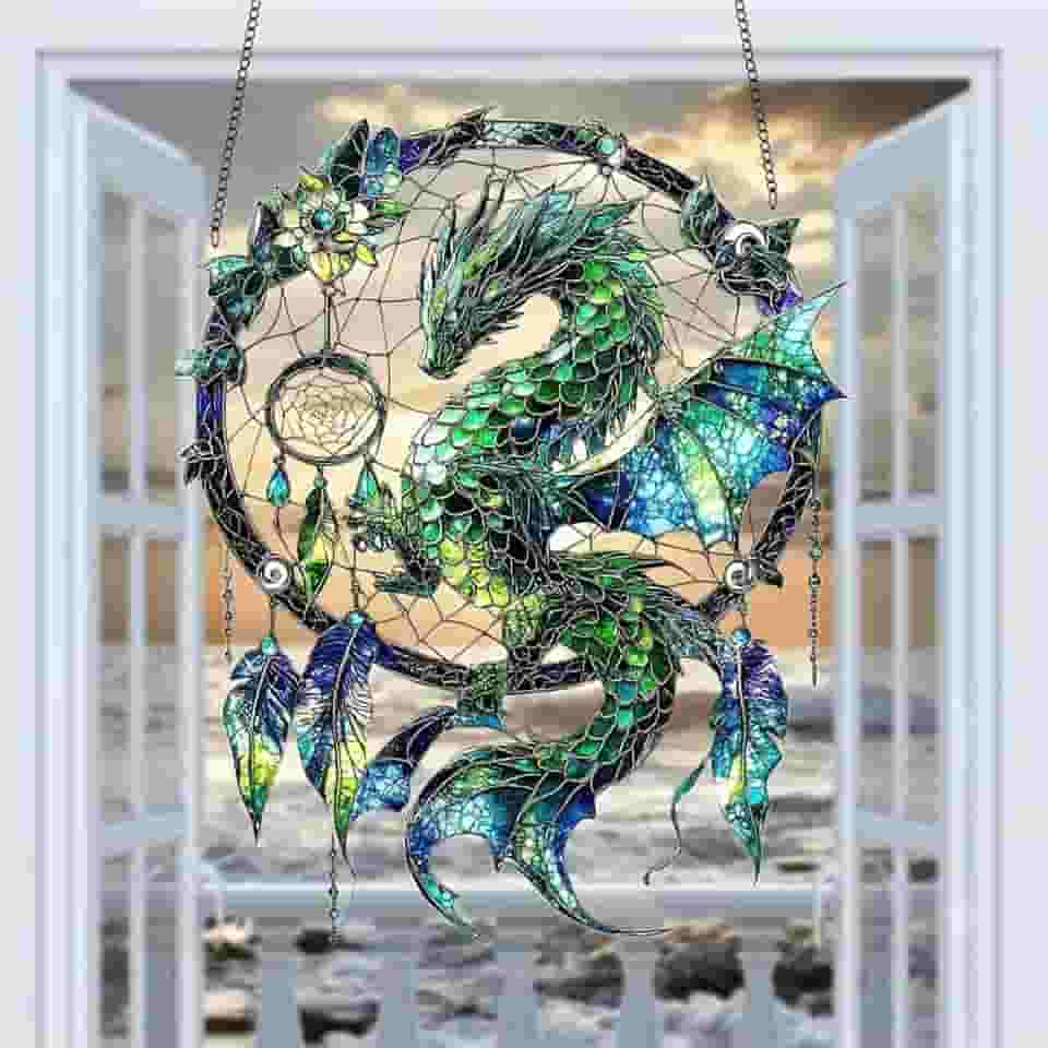 Apanhador de sonhos de dragão mágico de acrílico, tapeçarias de parede, decorações coloridas de carro, decoração de casa