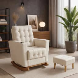 Poltrona Duna Amamentação Balanço e Puff Bege Claro