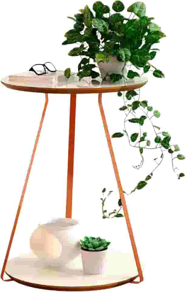 Mesinha Lateral Canto Apoio Decorativa Redonda Sofia Pés Ferro (Off White Freijó)