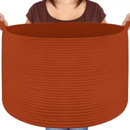 Cesta grande de corda de algodão 2GG – Armazenamento grande Maliton para cobertores, toalhas, travesseiros – Cesta redonda de brinquedo – Cesto de roupa suja de tecido com alças – 55,88 cm x 55,88 cm