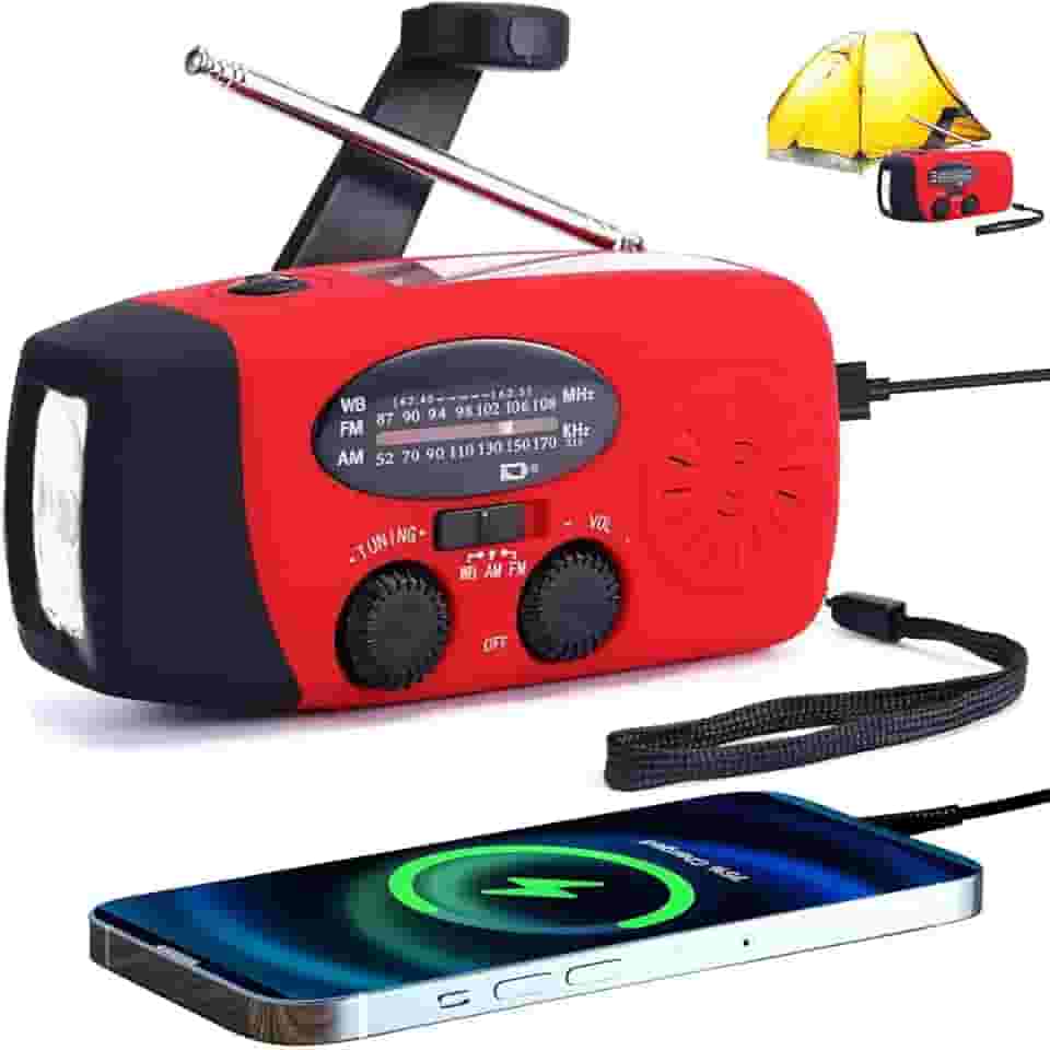 Rádio Solar com Manivela e Carregador de Emergência para Celular, Bateria 2000mAh, Versão Aprimorada