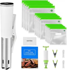 SUSTEAS Sous Vide, Panela Sous Vide de 1200 W com 15 sacos de vácuo, receita de bomba, máquina de sous vide silenciosa, temporizador digital, controle de temperatura, circulador de imersão para