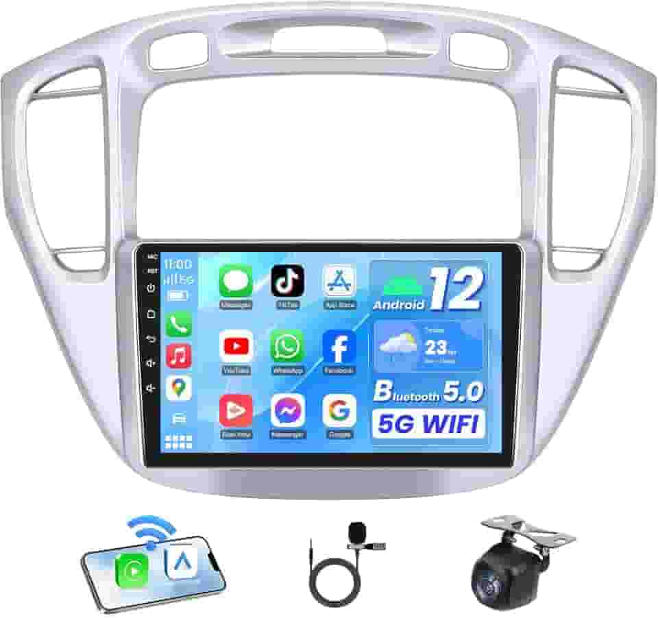 Rádio estéreo de carro para Highlander 2000 2001-2007: 1280 x 800 tela sensível ao toque IPS de 9 polegadas com WiFi 5G sem fio Carplay Android Câmera de backup automática GPS Bluetooth SWC FM Mirror
