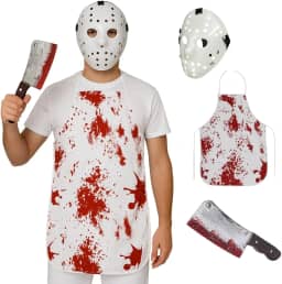 Fantasia Cosplay Jason Halloween Máscara Avental Sangue Faca
