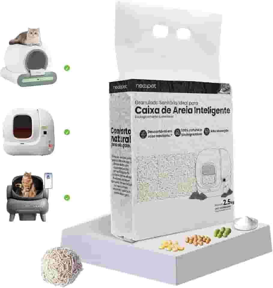 Areia Higiênica Biodegradável para Gatos Grãos Tofu Aglutinante, Ultra Absorvente e De Secagem Rápida, 100% de Ingredientes Naturais, para Caixa de Areia Autolimpante (2,5 kg - 1 Saco)