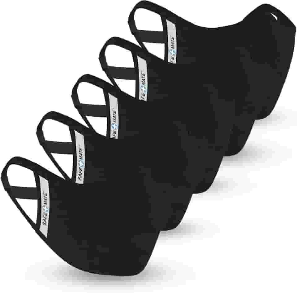 Safe+Mate x Case-Mate – Máscara de tecido – Lavável e Reutilizável – Adulto P/M – Algodão – Com Filtro – Pacote com 5 – Preta