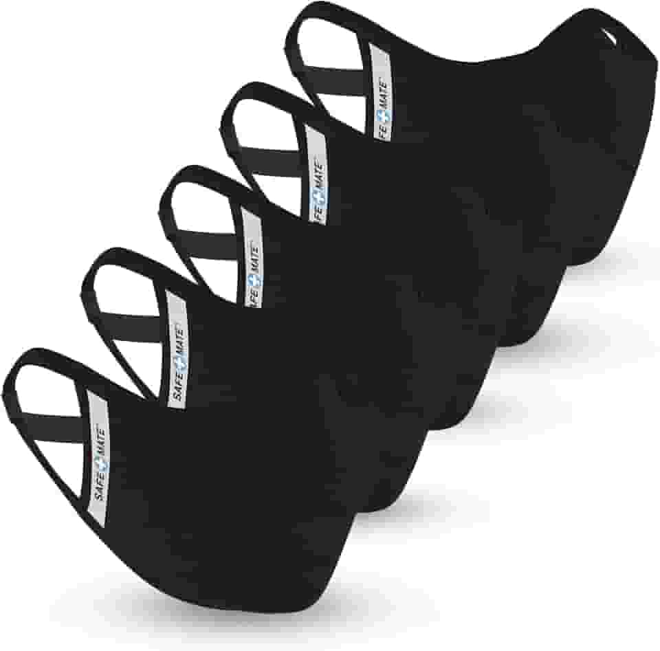 Safe+Mate x Case-Mate – Máscara de tecido – Lavável e Reutilizável – Adulto P/M – Algodão – Com Filtro – Pacote com 5 – Preta