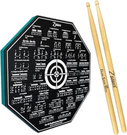 Kit Pad Estudo Bateria Praticável 8 Polegadas Ou 20cm Rudimentos Essenciais + Par de Baquetas Classic Series Zaidan's By Spanking (5B)