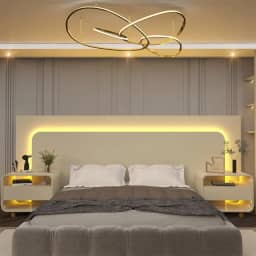 Cabeceira Box Casal com 2 Mesas de Cabeceira com Led Innova Off White