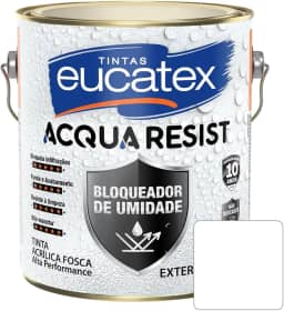 Tinta Emborrachada Acqua Resist Acrílica Fosco Impermeabilizante Bloqueador De Umidade Sol Chuva Umidade Mofo Interno Externo Lavável Eucatex - Branco