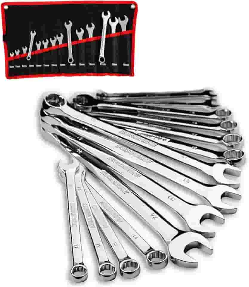 Jogo de Chave Combinada Profissional, Chaves Fixas e Estrela em Aço Cromo-Vanádio, Conjunto 8-24mm, 14 Peças, Ferramentas Automotivas e Manutenção (14 Peças)
